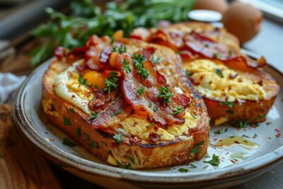 Comment un simple brunch peut transformer votre week-end : pain perdu salé avec œufs et bacon