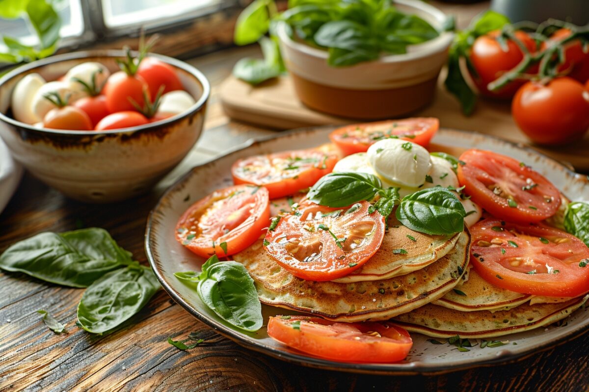 Pourquoi se priver : savourez des pancakes salés avec tomate, mozzarella et basilic, la recette qui change tout