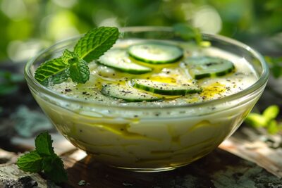 Servez cette recette de gaspacho de concombre et yaourt grec à vos invités et observez leur réaction : fraîcheur et surprise garanties