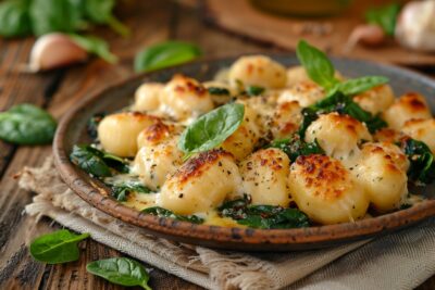 Transformez votre dîner en une aventure culinaire : gratin de gnocchis revisité avec épinards et mozzarella
