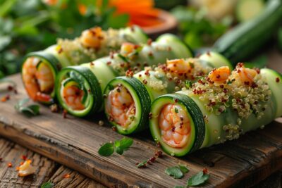 Vous cherchez une recette qui surprendra vos invités : essayez les roulés de courgette au quinoa et crevettes